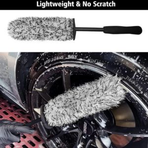 Cepillo limpiador de ruedas de microfibra para limpieza de ruedas, cepillos de neumáticos para limpieza de ruedas, cepillo de limpieza de mango largo antideslizante, ideal para limpiar el borde de la rueda del automóvil (negro)