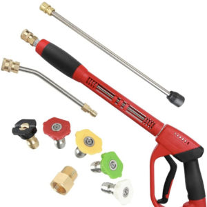 Pistola de lavado a presión mejorada con varita de repuesto de extensión, ajuste M22, varilla curva de 7 pulgadas y 30 grados, 5 puntas de boquilla, 5000 PSI, 47 pulgadas