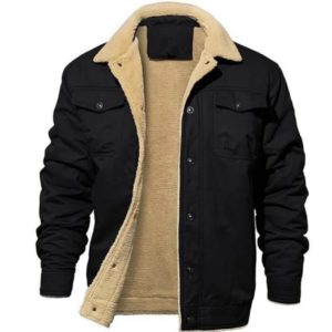 Chaqueta informal con forro polar Sherpa para hombre, abrigo cálido con cuello de piel
