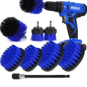 Juego de accesorios de cepillo de taladro, cepillo de limpieza eléctrica, cepillos de taladro multiusos con accesorio prolongado para superficie de baño y cocina, lechada, bañera, ducha, azulejos, esquinas, automotriz, azules . ( taladro no incluye )