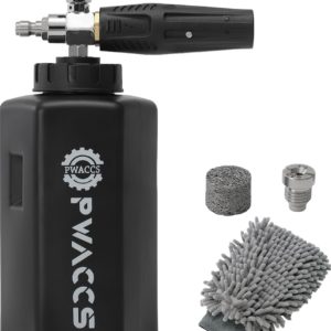Cañón de espuma para lavadora a presión, cañón de espuma ajustable para lavado de autos, lanza de espuma de nieve de boca grande con conexión rápida de 1/4 pulgadas, pistola de espuma gruesa de lavado de energía de 1.5 L, boquilla de orificio adicional de 0.043 in
