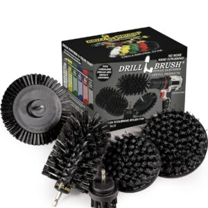 Juego de 4 cepillos de limpieza ultra rígidos negros - Cepillo de metal para taladro alternativo - Cepillo de parrilla para taladro inalámbrico -