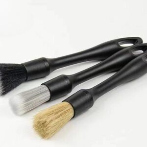 Juego de 3 cepillos para detalles de automóvil, 1 cepillo de detallado de pelo de jabalí, 1 cepillo de detalles ultra suave sin arañazos para ventilación de aire, asiento de cuero, 1 cepillo